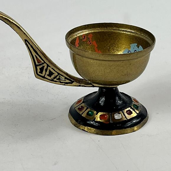 Vtg Brass Enamel Incense Burner Lamp Miniature Handpainted Middle Eastern Decor - Picture 10 of 16